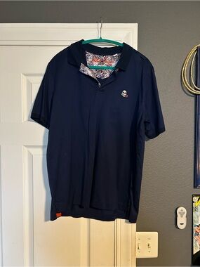 Robert Graham Navy Polo with Patterned Inner Placket